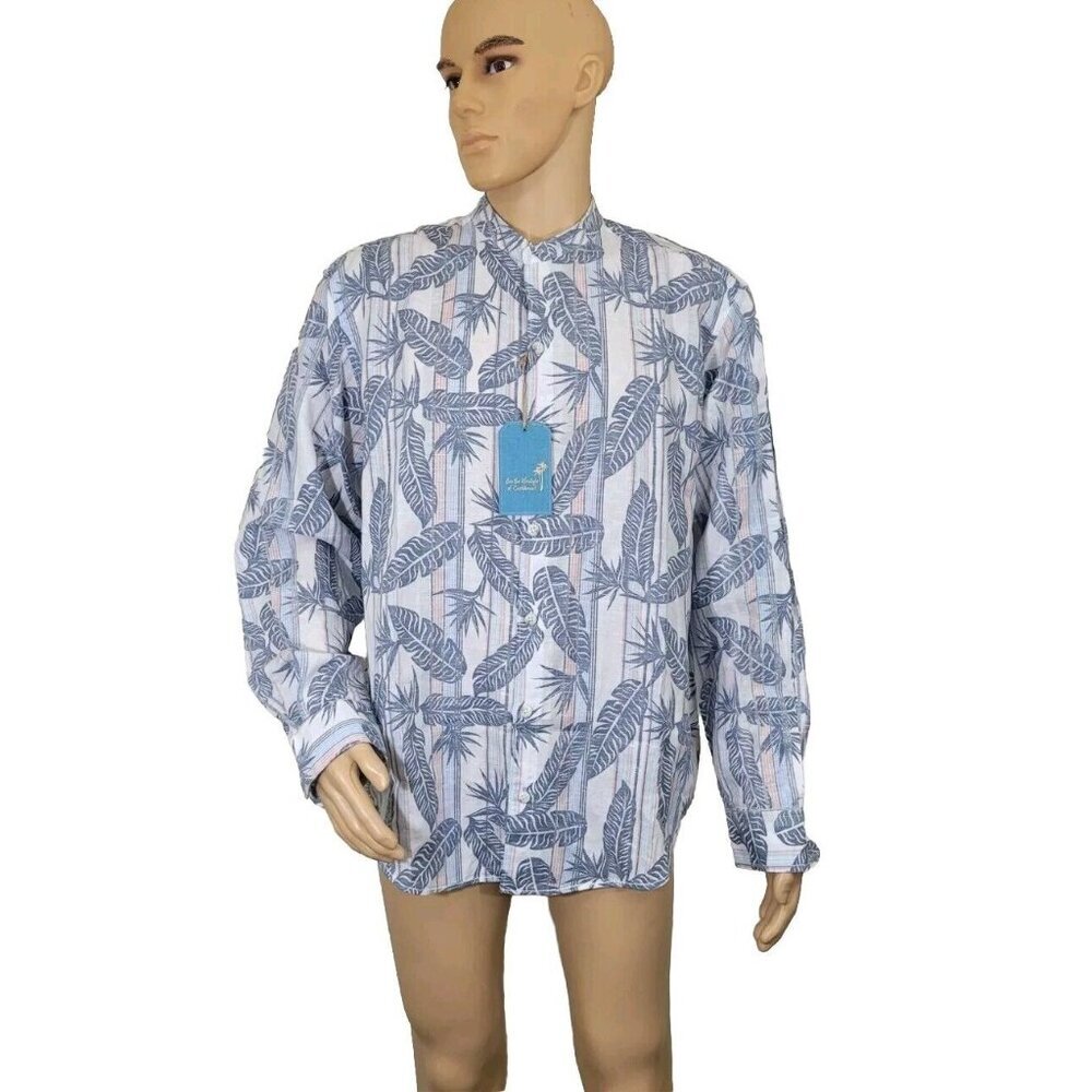 Caribbean Mens Shirt Size XL Long Sleeve Button Up White Linen Blend. NWT 37